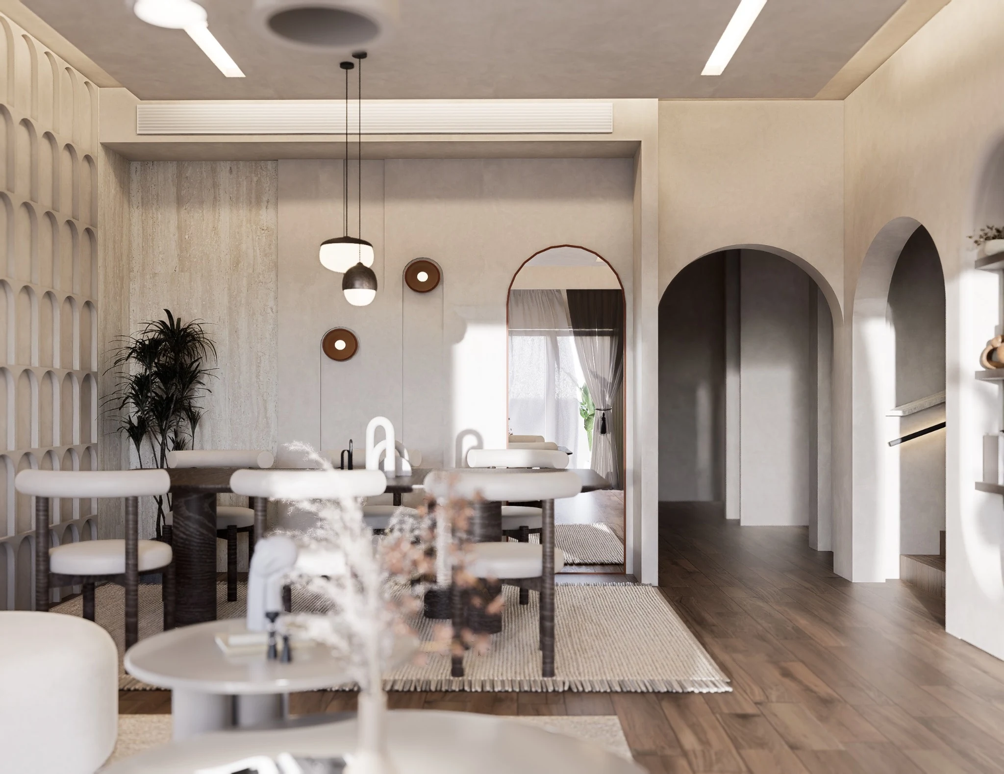 Warm contemporary living and dining interior concept