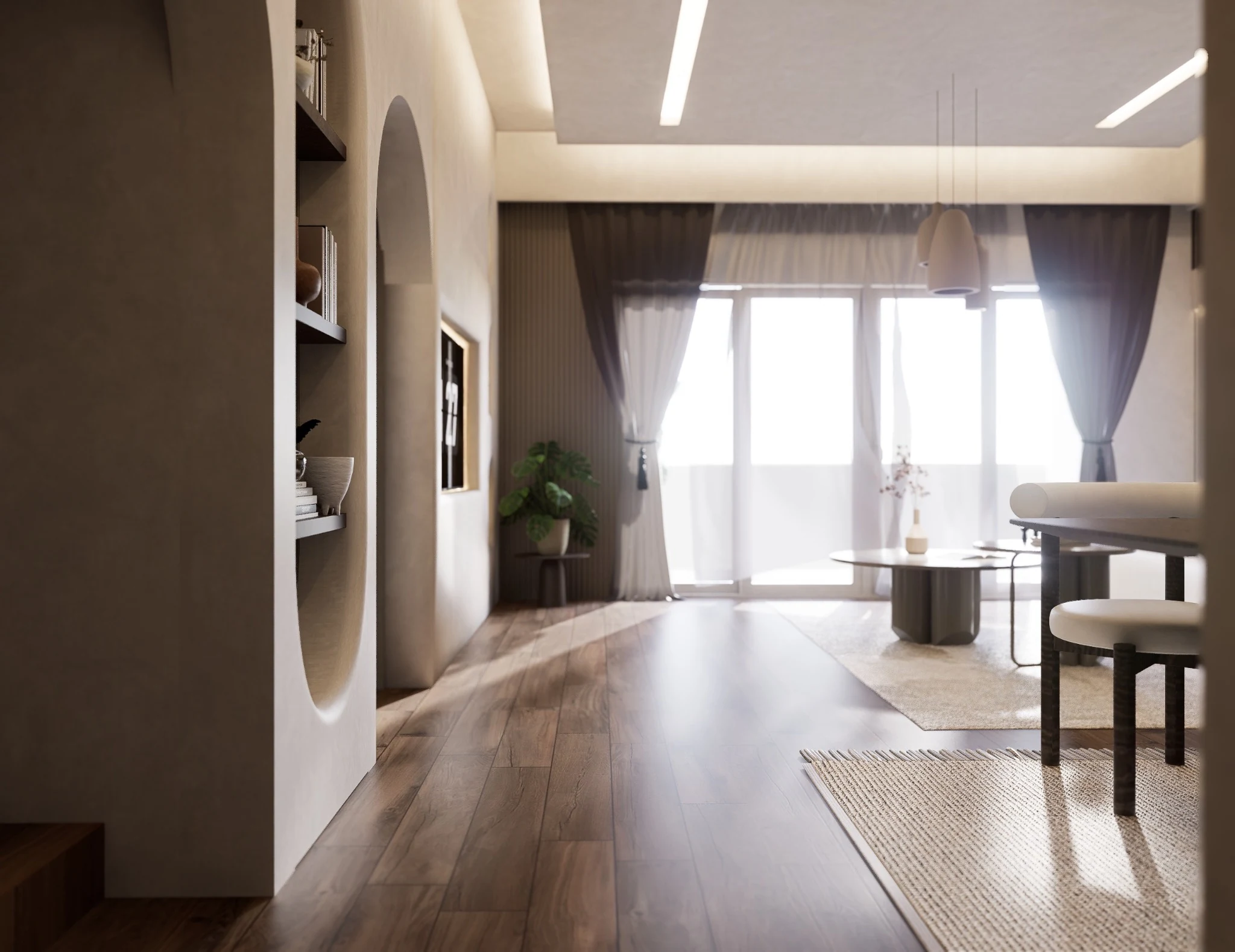 Arched dining and hallway interior concept