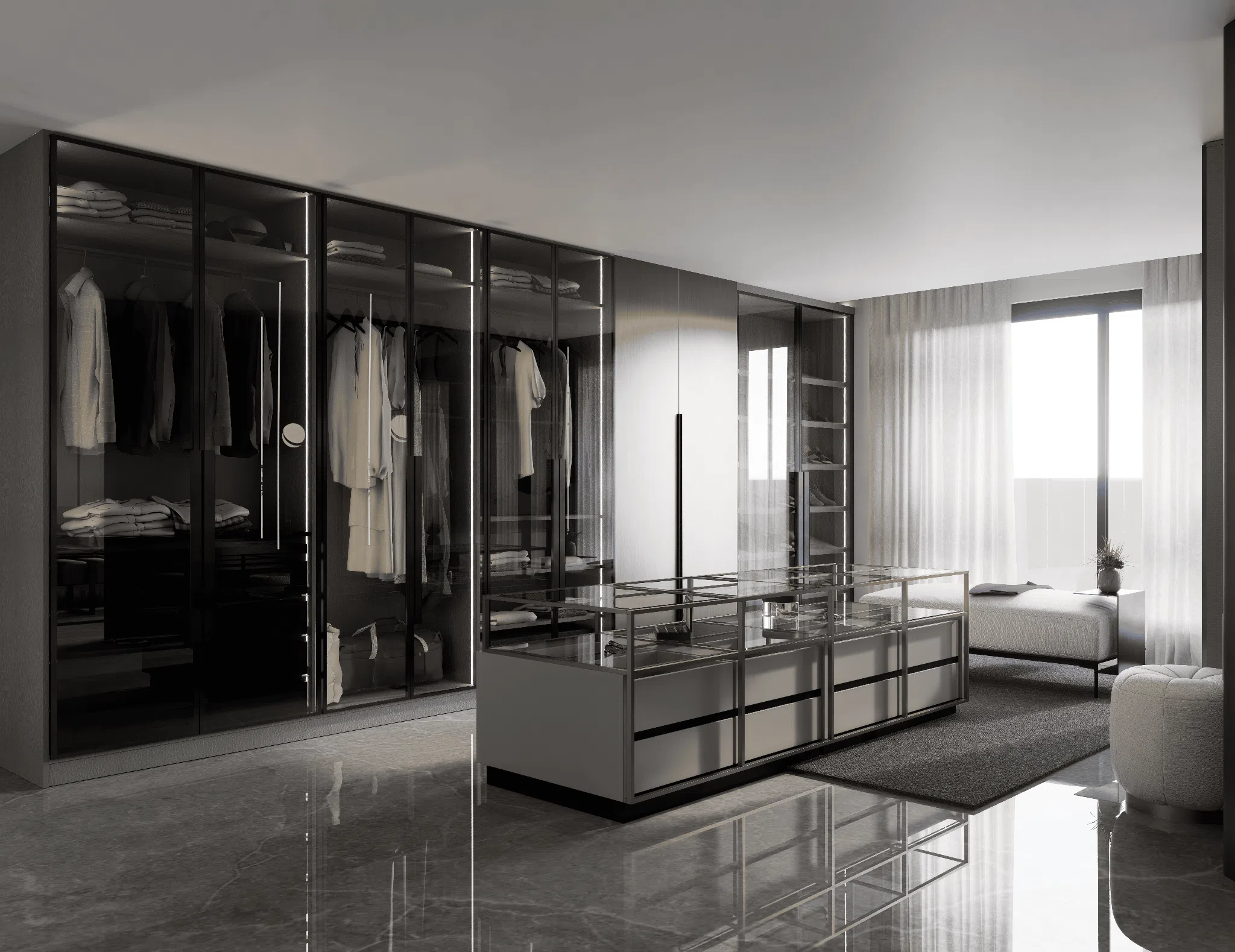 Open dressing room connected to the principal suite