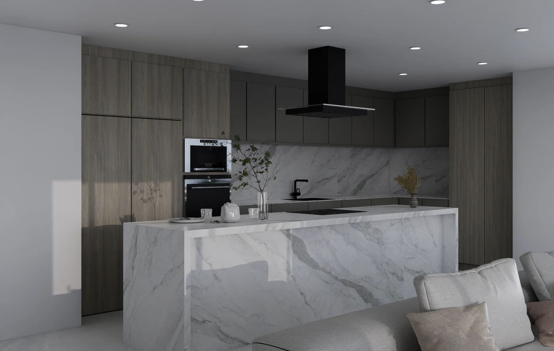Kitchen concept with stone island